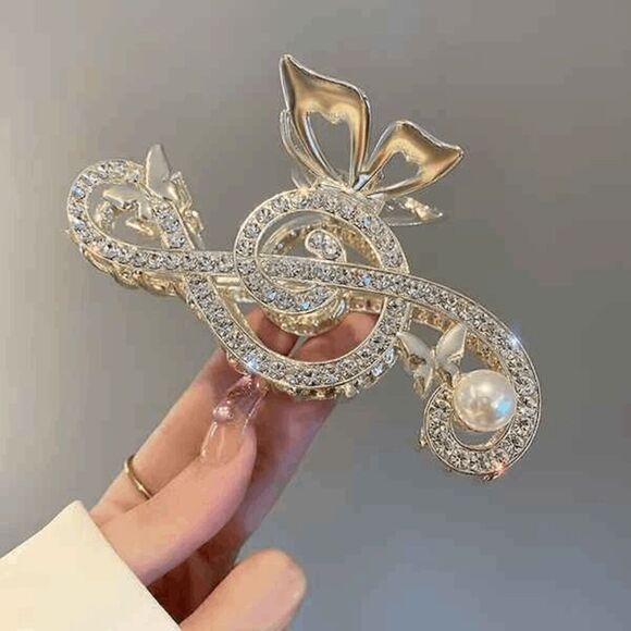 Music Note Diamond Pearl Hair Clip - Picture 4 of 4